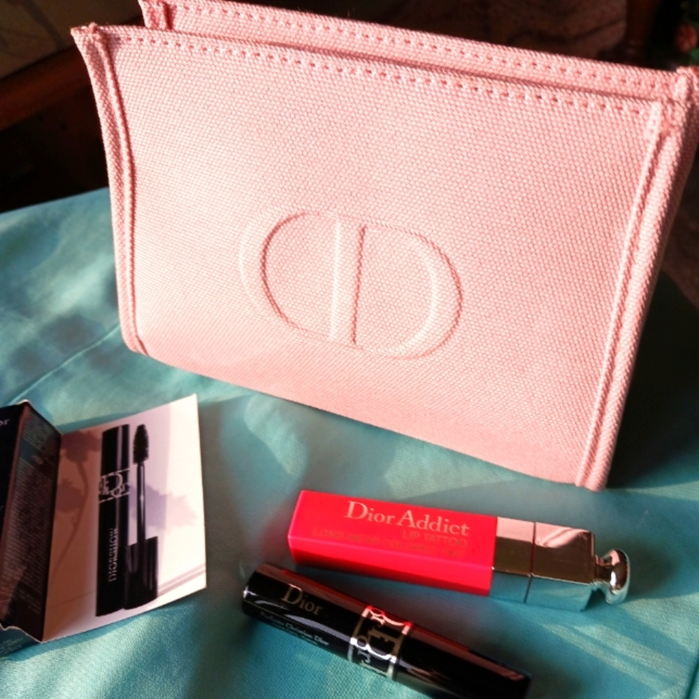 Dior cosmetic bag with Dior products
